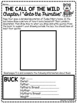 Call Of The Wild Chapter 1 Reading Comprehension Worksheet Tpt