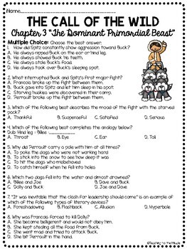 Call Of The Wild Chapter 3 Reading Comprehension Worksheet Tpt
