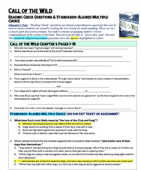 Preview of Call of the Wild: Reading Checks & CCSS-aligned MC by chapter