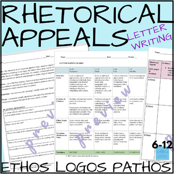 Preview of Letter Writing Practice | Rhetorical Appeals Analysis: Ethos Pathos Logos