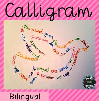 Preview of Calligram Writing Creative Caligrama Escritura Bilingual Peace Day Pigeon Paz
