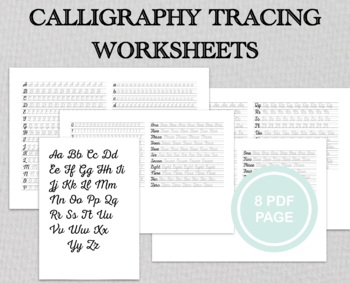 Preview of Calligraphy Tracing Worksheets, Calligraphy practice sheets