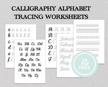 Preview of Calligraphy Worksheets, Calligraphy Practice Sheets, Brush Lettering