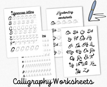 Preview of Calligraphy Worksheets • Handwriting Practice • Printable • Template • Traceable