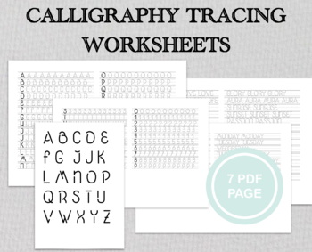 Preview of Calligraphy tracing worksheets, handlettering practice, calligraphy printable