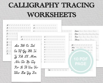 Preview of Calligraphy tracing worksheets, handlettering practice, cursive letters print