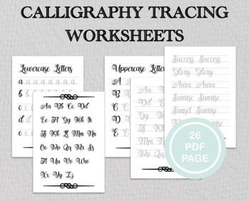Preview of Calligraphy tracing worksheets, handlettering practice, font design