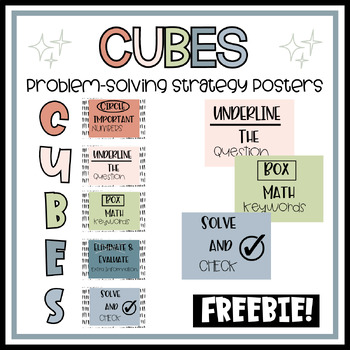 Preview of Calm Boho CUBES Math Strategy Poster Display | FREEBIE