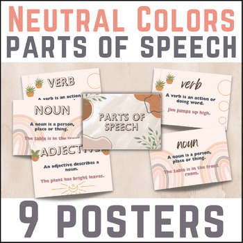 Preview of Calm Boho Neutral PARTS OF SPEECH posters | Classroom Decor | Back to School