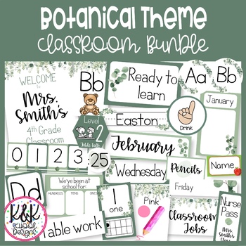 Preview of Calm Botanical Farmhouse Theme Classroom Decor Bundle | Editable Growing Bundle