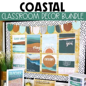 Preview of Modern Coastal or Ocean Classroom Decor Bundle | Editable Calm Colors Decor