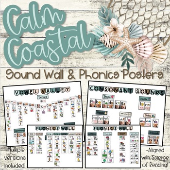 Preview of Calm Coastal Classroom Decor | Sound Wall & Phonics Posters