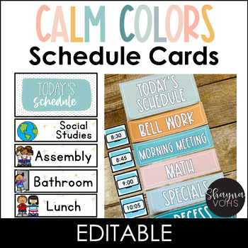 Preview of Daily Schedule Cards Editable with Clocks - Calm Colors