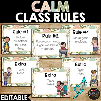 Preview of Calm Colors Editable Rule Posters and Signs for Classroom Management Rules