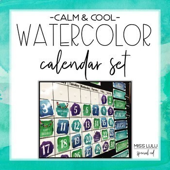 Preview of Calm & Cool Watercolor Classroom Calendar Set