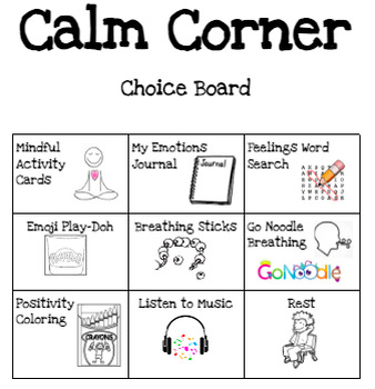 Calm Corner Choice Board by Stress Less with Jess | TPT