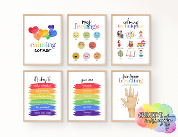 Preview of Calm Corner Posters | Rainbow | 6 Digital Files AND Directions