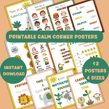 Preview of Calm Corner Printable Posters, Set of 12 Jungle Fun Prints, Instant Download PDF