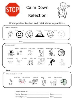 Preview of Calm Down Behavior Reflection Sheet