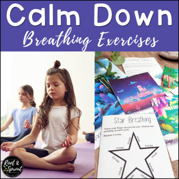 Preview of Calm Down Breathing Exercises Cards for Classroom Management Mindfulness