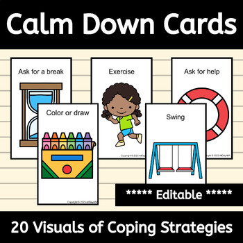 Preview of Calm Down Cards for Calming Corner with Strategies for Emotional Regulation, ABA