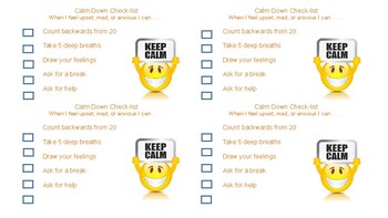 Calm Down Checklist Poster Download