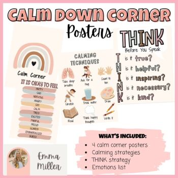 Preview of Boho Rainbow Neutral Calm Down Corner Posters