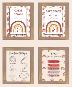 Preview of Calm Down Corner Posters Download  8 Posters Boho Rainbow Theme