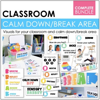 Preview of Calm Down Corner with Strategy Posters | Classroom Break Area Kit