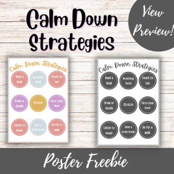 Preview of Calm Down Strategies SEL Poster | Calm Corner | FREEBIE