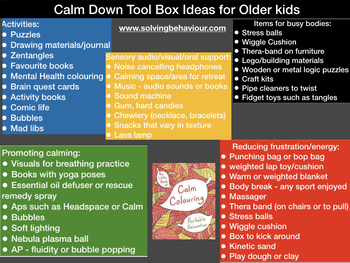 Preview of Calm Down Tool Box for Older Kids