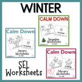 Calm Down Worksheets / Task Cards Coping Skills Winter SEL
