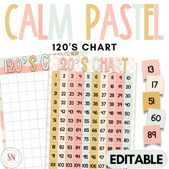 Preview of Calm Pastel Classroom Decor | 120's Chart | Editable | *NEW