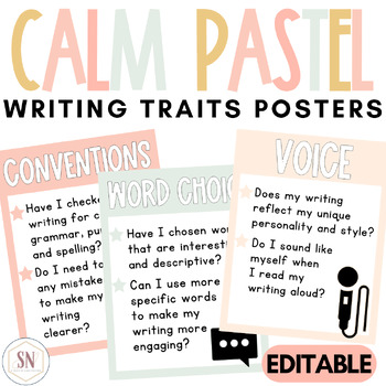 Preview of 6 Six Traits of Writing Posters | 6 + 1 Writing Traits Anchor Chart | Editable