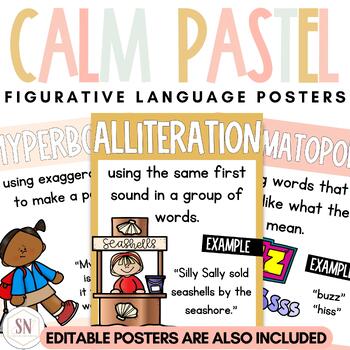 Preview of Calm Pastel Classroom Decor | Figurative Language Posters | Editable | *NEW