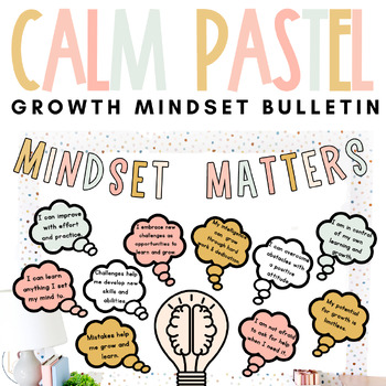 Preview of Calm Pastel Classroom Decor | Growth Mindset Bulletin Board | Editable | *NEW