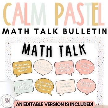 Preview of Calm Pastel Classroom Decor | Math Talk Bulletin | Editable | *NEW