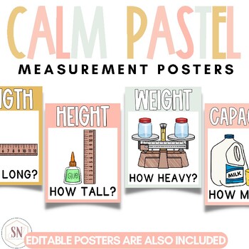Preview of Calm Pastel Classroom Decor | Measurement Posters | Editable | *NEW