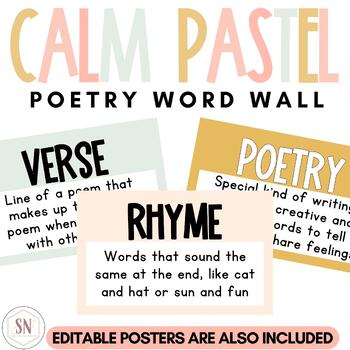 Preview of Calm Pastel Classroom Decor | Poetry Word Wall | Editable | *NEW