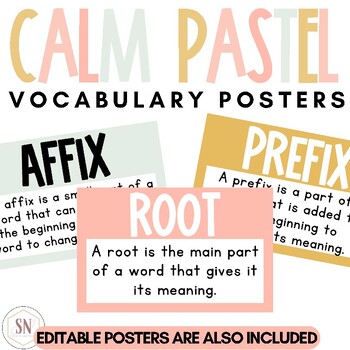 Preview of Calm Pastel Classroom Decor | Reading Vocabulary Word Wall | Editable | *NEW