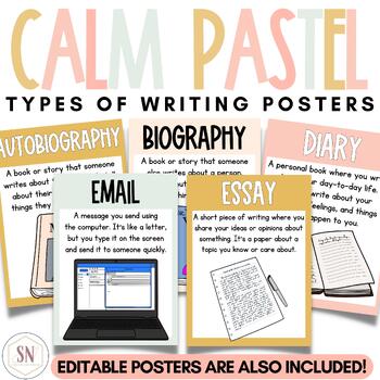 Preview of Types of Writing Posters | Writing Center Posters | Editable Writing Posters