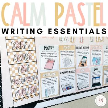 Preview of Calm Pastel Writing & Grammar Classroom Decor Essentials | Editable | *NEW!