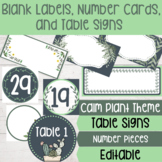 Calm Plant Themed Table Signs, Number Cards, and Blank Lab