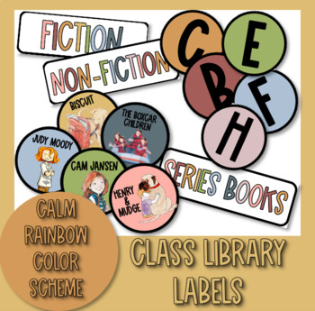 Preview of Calm Rainbow Library Book Bin Labels | Series Book Labels