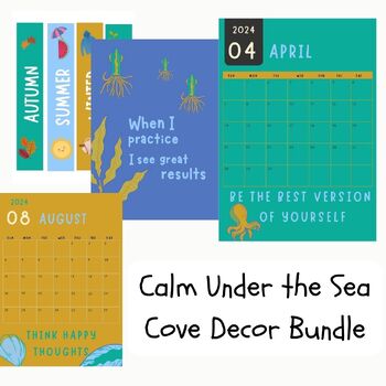 Preview of Calm Under the Sea Cove Holistic Classroom Decor Bundle