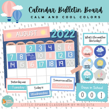 Preview of Calm and Cool Color Theme Classroom Calendar Bulletin Board Kit