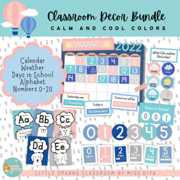 Preview of Calm and Cool Theme Classroom Decor Bundle