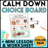 Calm Down Strategies Choice Board and Self Regulation Worksheet