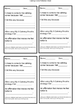 Preview of Calming Corner Reflection Sheet