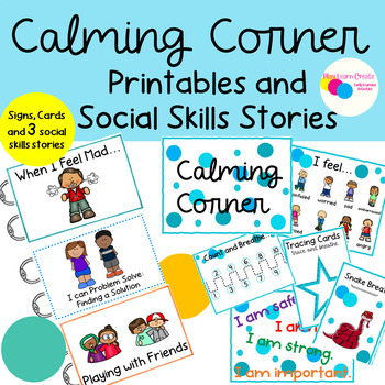 Preview of Calming Corner Set with Calm Down Printables and Social Skills Stories